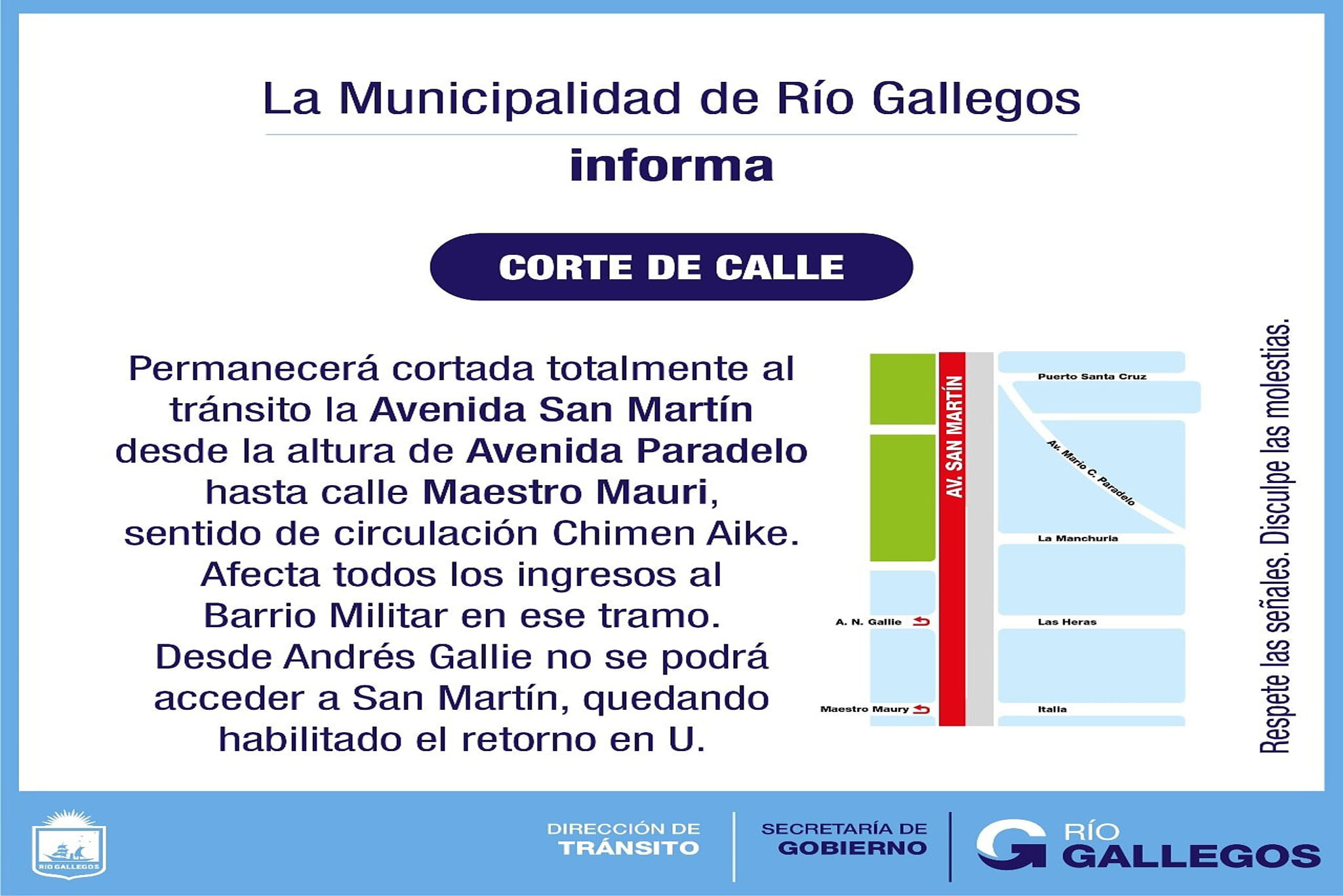 cortes de circulación en la Avenida San Martín